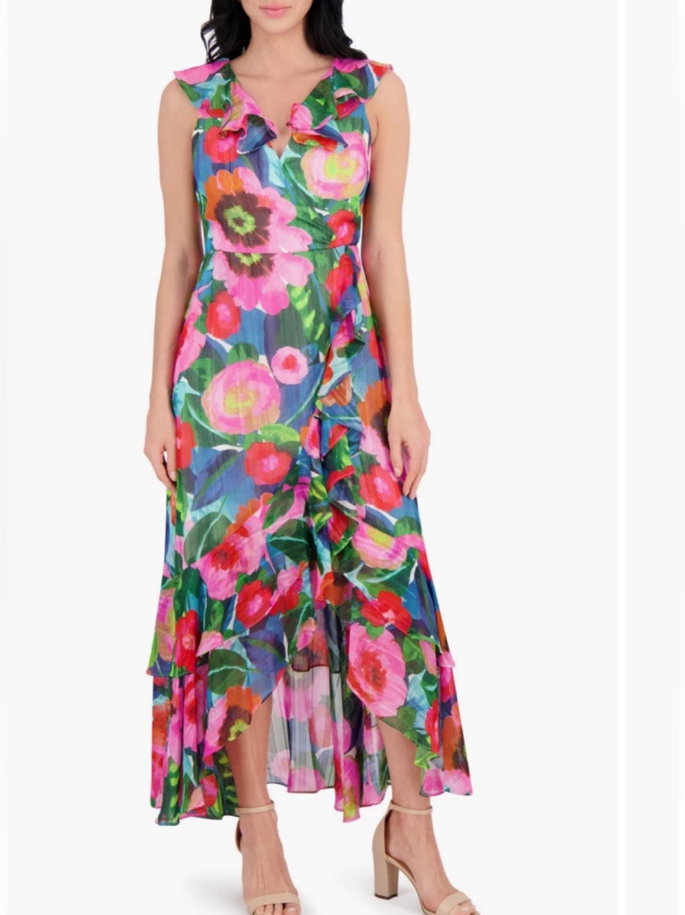 KENSIE Womens Sleeveless Ruffle Floral Maxi Faux Wrap Dress size 14 NWT - Picture 3 of 12